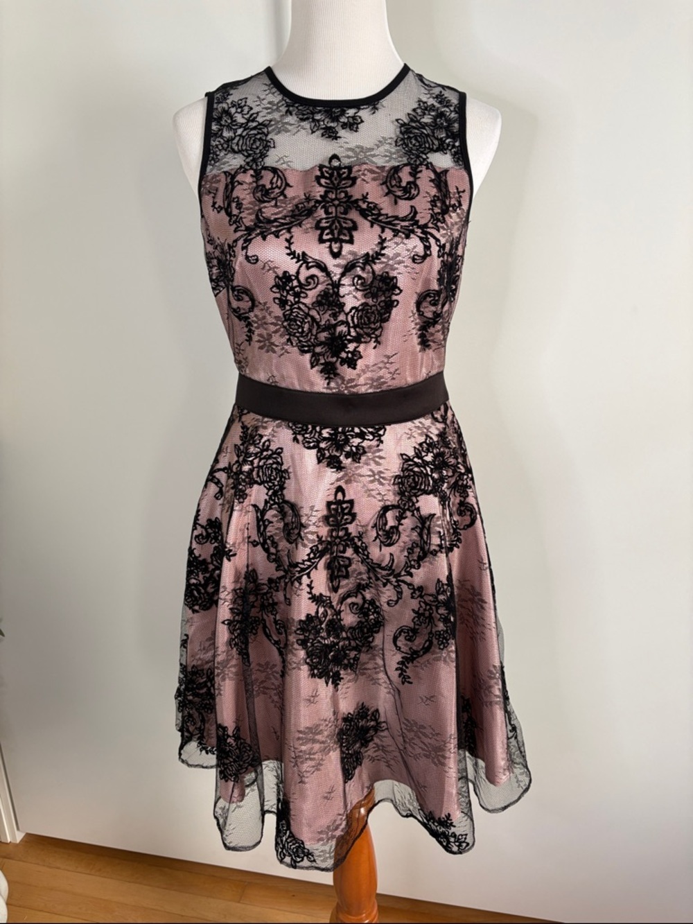 Vintage The Limited Pink and Black Lace Fit-and-Flare Dress Retro | 2